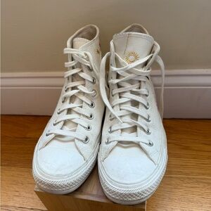 White High-Top Converse Sneakers with Sun Embroidery